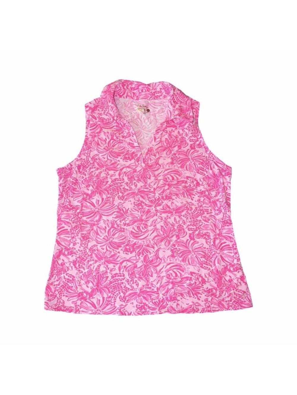 Lilly Pulitzer Luxletic Imara Sleeveless Golf Polo Top Pink Blossom Foxy Llama L